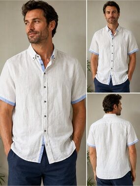Report Collection 100% Linen Short Sleeve Button-Up Shirt